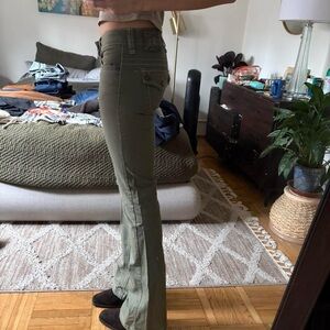 Y2K Olive Green Low-Rise Bootcut Pants (Size 25)